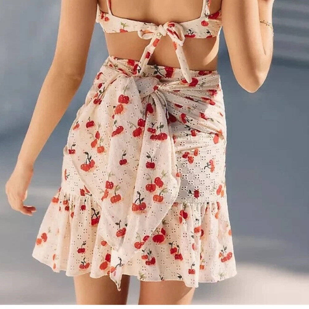 Summer cherry pattern Farm Rio wrap skirt.